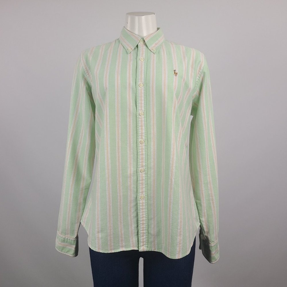 Ralph Lauren Slim Fit Green Cotton Button Up Top